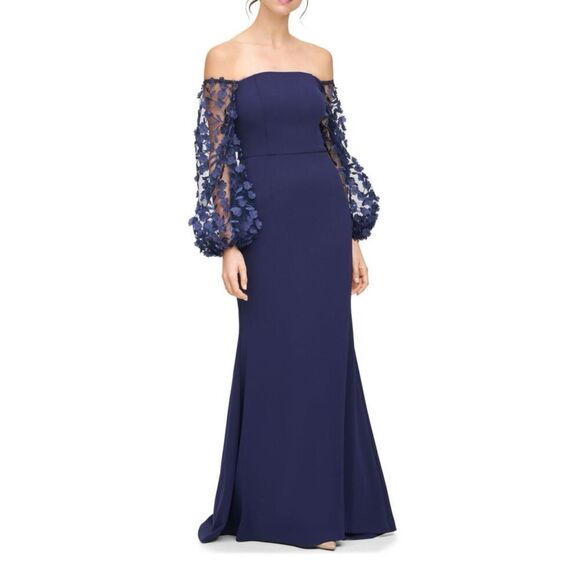 Eliza J Balloon 3/4 Floral Applique Sleeve Sheath Round Neck Gown NWT Size 10 - Picture 1 of 9